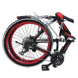 Generic vélo VTT pour hommes et femmes adultes, vélos de montagne à cadre double suspension en acier à haute teneur en carbone, 21 vitesses, vélo d'extérieur pliable avec 66 cm (couleur : rouge, taille : 26")