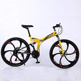 JLFSDB vélo VTT Vélo de Montagne Mountain Bike Pliable montagne Vélos 24 pouces 21 24 27 vitesses Ravine en acier au carbone vélo à double frein à disque double suspension ( Color : Yellow , Size : 27 Speed )