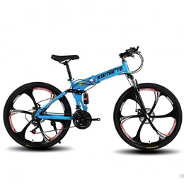 JLFSDB vélo VTT Vélo de Montagne Mountain Bike Pliable Ravine Bike 24 pouces double frein à disque plein Suspension Vélo de montagne, 21 24 27 vitesses Cadre en acier au carbone ( Color : Blue , Size : 27 Speed )