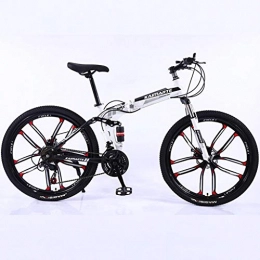 JLFSDB vélo VTT Vélo de Montagne Mountain Bike VTT Vélos 26 pouces 21 24 27 Pliable double suspension Ravine délais vélo à double disque de frein, cadre en acier au carbone ( Color : White , Size : 27 Speed )