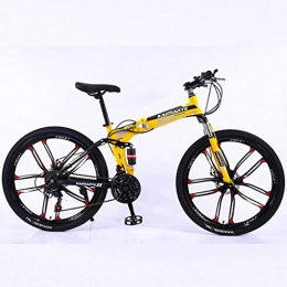 JLFSDB vélo VTT Vélo de Montagne Mountain Bike VTT Vélos 26 pouces 21 24 27 Pliable double suspension Ravine délais vélo à double disque de frein, cadre en acier au carbone ( Color : Yellow , Size : 24 Speed )