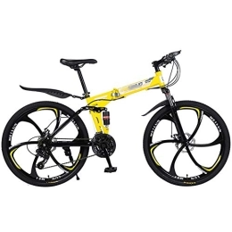 Mrzyzy Vélos de montagne pliant Vélo de Montagne 21 / 24 / 27 Vitesses Cadre en Acier 26 Pouces Roues à 6 Rayons Double Suspension vélo Pliant Adulte VTT (Color : Yellow, Size : 21 Speed)