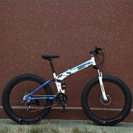 Dengjiam Vélos de montagne pliant Vélo De Montagne 26   Fat Tire 4.0 7 / 21 / 24 / 27 Vitesse Vélo De Plage Pliable De Montagne Vélo Pliable D'Extérieur-White_Blue_21