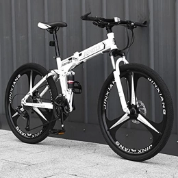 LZHi1 Vélos de montagne pliant Vélo de montagne 26 pouces à suspension complète pour hommes, vélo de montagne 30 vitesses à double disque, cadre en acier au carbone, vélo de route pliable avec siège réglable(Color:blanc noir)