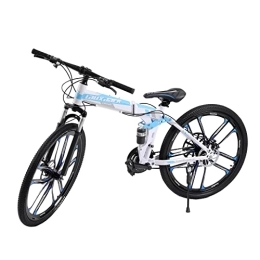 Bathrena Vélos de montagne pliant Vélo de montagne pliable 26" - 21 vitesses - Avec double cadre d'amortissement des chocs - Vélos de frein à disque, vélos à ressort, pour hommes et femmes (bleu)