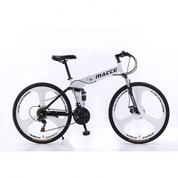 MIGONG Vélos de montagne pliant Vélo de montagne pliable 26" 27 vitesses en acier à haute teneur en carbone, pour adultes, double frein à disque, VTT en plein air, homme et femme (26" pour une hauteur de 160-185cm, blanc)