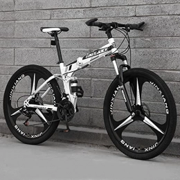 LZHi1 vélo Vélo de montagne pliable 26 pouces pour hommes et femmes, vélos de montagne 30 vitesses à double suspension pour adultes, vélos de route de ville avec cadre en acier carbone et frein(Color:blanc noir)