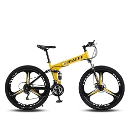 zwayouth vélo Vélo de montagne pliable de 26 pouces, 21 vitesses à suspension complète, VTT pliable adulte / homme / femme, double frein à disque, noir, jaune, blanc et rouge (24, jaune)
