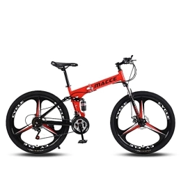 zwayouth vélo Vélo de montagne pliable de 26 pouces, 21 vitesses à suspension complète, VTT pliable adulte / homme / femme, double frein à disque, noir, jaune, blanc et rouge (24, rouge)