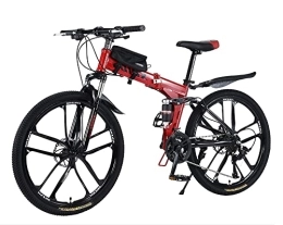 Vélo de montagne pliable pour adulte - 26" - Double absorption des chocs - Frein à disque avant et arrière - 27 vitesses - Pour vélo en plein air - Rouge