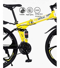 Abrahmliy vélo Vélo de montagne pliable pour hommes et femmes adultes Double cadre de suspension en carbone Pédales en PVC avec poignées en acier à haute teneur en carbone et en caoutchouc-Jaune_26 pouces 21