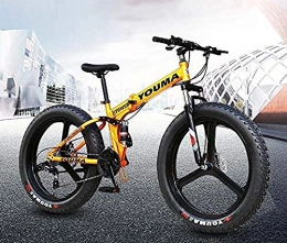 Abrahmliy vélo Vélo de montagne pliable pour VTT adultes avec suspension intégrale et cadre en acier à haute teneur en carbone et roues en alliage de magnésium Double frein à disque bleu_26 pouces 7 vitesses