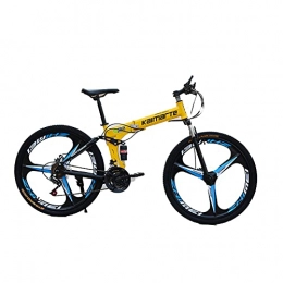 SHANRENSAN Vélos de montagne pliant Vélo de montagne pliable tout-terrain VTT à vitesse variable pour adultes, amortissement des chocs, cadre en acier au carbone (roue à trois lames jaune)