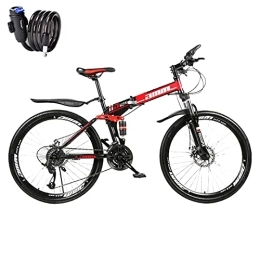 SHANRENSAN vélo Vélo de montagne pliable VTT avec vitesse variable pour adultes, cadre en acier au carbone, système d'amortissement double (roue à rayons noir-blanc).