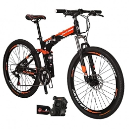 EUROBIKE Vélos de montagne pliant Vélo de montagne pliable à double suspension G7 27, 5 pouces avec roue à rayons multiples, 21 vitesses, noir / orange
