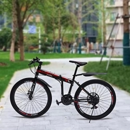 Fetcoi vélo Vélo pliant 26 pouces 21 vitesses avec double frein en V à suspension complète VTT de 150 kg pour garçons, filles, excursions en plein air, camping (noir et rouge)
