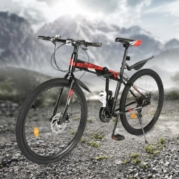 Aohuada vélo Vélo pliant de qualité supérieure 26 ", 21 vitesses, unisexe, pour adulte, VTT, jeune, double freins à disque avant et arrière, pour montagne, ville et pistes cyclables (noir, rouge)
