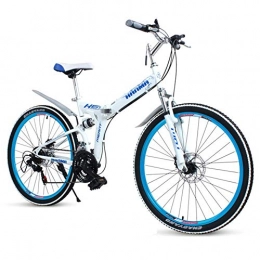GONGFF vélo Vélos pliants pour adultes, vélo de montagne pliant en acier à haute teneur en carbone à double disque de frein, vélo pliable à double suspension, vélo de transport portable, blanc, 24 "27 vitesses