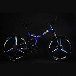 WND Vélos de montagne pliant WND 26 inch Folding Bike Three-Knife Magnesium Alloy One Round Mountain Bicycle Double Shock Absorption, Black Blue, 24 Speed