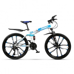 WQY vélo WQY Pliable VTT 24 Pouces, VTT avec 10 Vélos Cutter Roue Adulte A Parlé Vélo De Montagne Roue, Bleu, 24 Speed