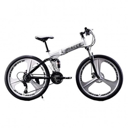 XBSLJ vélo XBSLJ Vlos lectriques, Vlo lectrique Pliable Folding Outroad Bicycles 26in Carbon Steel Shock Absorption Full Suspension MTB Gears Dual Disc Brakes Adults-Blanc
