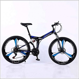 XER vélo XER VTT 27 vitesses en acier à haute teneur en carbone 24 pouces à 3 rayons Roues double suspension Folding Bike pour trajets ville Bleu 21 vitesses