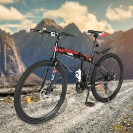 Xingfx Vélos de montagne pliant Xingfx VTT 26 ", 21 vitesses, kit de garde-boue, pliable, pour adulte, hauteur réglable pour les personnes pesant moins de 130 kg et 160 à 190 cm de hauteur, noir et rouge