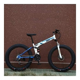 Yiwu vélo YiWu 24" Fat Tire 4.0 7 / 21 / 24 Vitesse Pliante-Cadre Mountain Beach Bike extérieur Pliable vélos (Couleur : White Blue, Number of speeds : 24)