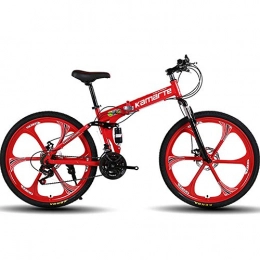 ZRZJBX Vélos de montagne pliant ZRZJBX Vélo Unisexe Complet Antichoc Cadre Vélo De Route Pliant VTT Vélos Avant Et Arrière Vélo De Frein à Disque Mécanique, 24”Red-21speed