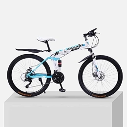 ZXCY Vélos de montagne pliant ZXCY 24 Pouces Pliable Mountain Bike 27 Speed ​​Carbon Vélo en Acier Pleine Suspension VTT avec en Alliage De Magnésium Intégré Roue Vélo De Course Vélo D'extérieur, Bleu