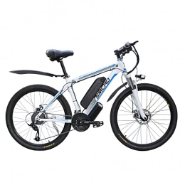 AKEZ Vélos de montagne électriques AKEZ Ebike VTT électrique 26" Vélo électrique pour homme et femme avec batterie amovible 48 V / 10 Ah Shimano 21 vitesses (blanc bleu)