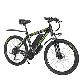 AKEZ Vélos de montagne électriques AKEZ Ebike VTT électrique 26" Vélo électrique pour homme et femme avec batterie amovible 48 V / 10 Ah Shimano 21 vitesses (noir vert)