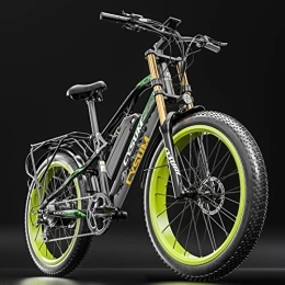 cysum Vélos de montagne électriques CYSUM Vélo électrique 26 * 4.0 Fat Tire Ebike 48V 17AH Batterie au Lithium Double Suspension Shimano 9 Vitesses Frein hydraulique Mens Womans VTT électrique (Black Green)