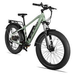 HH HILAND vélo HILAND Fat Tire Vélo électrique 26" avec moteur puissant pour adulte, batterie amovible 48 V, vélo électrique Mountain avec frein à disque à 7 vitesses, fourche de suspension