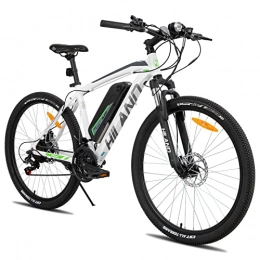 Hiland Vélos de montagne électriques HILAND Vélo électrique VTT électrique - Moteur 250 W - Pour homme et femme - Shimano 21 vitesses - Fourche à suspension avec batterie au lithium 36 V 10, 4 Ah - Blanc