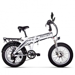 JIMAI vélo JIMAI RT-016 New Hot Electric Bike 7 Vitesses Fat Tire Ebike 48V 8Ah Neige vélo 20 Pouces vélo Batterie au Lithium avec Frein à Disque et Fourche à Suspension Avant (White)