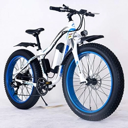 KT Mall vélo KT Mall 26" Electric Mountain Bike 36V 350W 10.4Ah Amovible Au Lithium-ION Rechargeable Fat Tire Neige Vélo Sports Cyclisme Voyage Trajets, White Blue