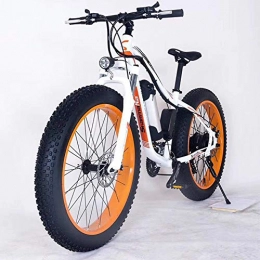 KT Mall vélo KT Mall 26" Electric Mountain Bike 36V 350W 10.4Ah Amovible Au Lithium-ION Rechargeable Fat Tire Neige Vélo Sports Cyclisme Voyage Trajets, White Orange