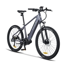 nakxus vélo nakxus Vélo électrique 27M202 - Moteur central - Portée maximale : jusqu'à 150 km - VTT tout-terrain avec Shimano 9 vitesses - Vélo électrique de ville pour homme et femme Gris