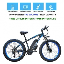 QDWRF vélo QDWRF Fat Vélo de Montagne électrique, 26 Pouces électrique vélo de Montagne 4.0 Fat Tire Neige Bike 350W Fort Puissance 48V Batterie Lithium, 21 Vitesses, Jusqu’à 35km / h D