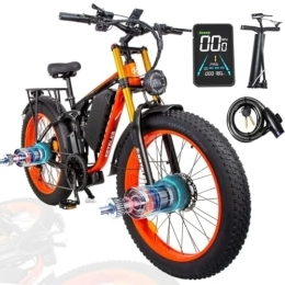 Vikzche Q Vélos de montagne électriques Vikzche Q K800 Pro Vélo électrique Double Moteur 4823Ah Batterie Suspension complète 7 Vitesses Fourche Avant améliorée (Orange)