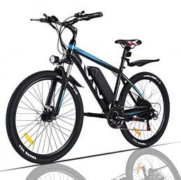 Vivi vélo VIVI Vélo Électrique Adulte Vélo de Montagne 26" avec Moteur 250W, Batterie 36V / 10.4Ah Amovible / Engrenages 21 Vitesses / Vitesse Maximum 25km / h / Kilométrage de Recharge Jusqu'à 50km (Noir et Bleu)