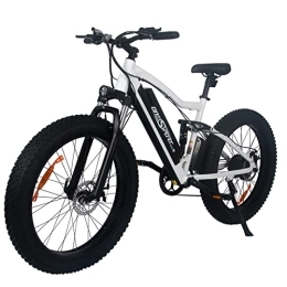 BRIGENIUS vélo Vélo électrique 26" | Levier de vitesses 7 vitesses et moteur arrière pour 25 km / h | Vélo avec fourche à suspension VTT, lumière LED et selle de sport | ONES1 (blanc)