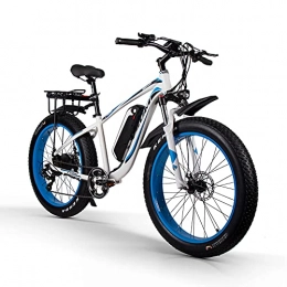 cysum Vélos de montagne électriques Vélo électrique 26", Moteur brushless 1000W, Batterie Lithium-ION Amovible 48V / 17Ah, VTT électrique avec Shimano 7 Vitesses et Fourche à Suspension (Bleu et Blanc)