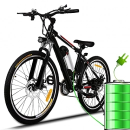 Eloklem Vélos de montagne électriques Vélos électriques, 26" VTT électriques pour Adultes avec Moteur 250W, Batterie 36V, 8Ah Amovible Batterie au Lithium-ION de Grande Capacité, 21 Vitesses E Bike (Noir Foncé)