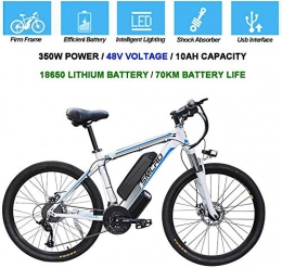 Vélos électriques pour Adultes, Vélo Ebike en Alliage d'aluminium 360W Amovible 48V / avec vélo de Montagne à Batterie au Lithium-ION de 10 Ah/Vélo de Montagne Intelligent (White Blue,26inx17in)